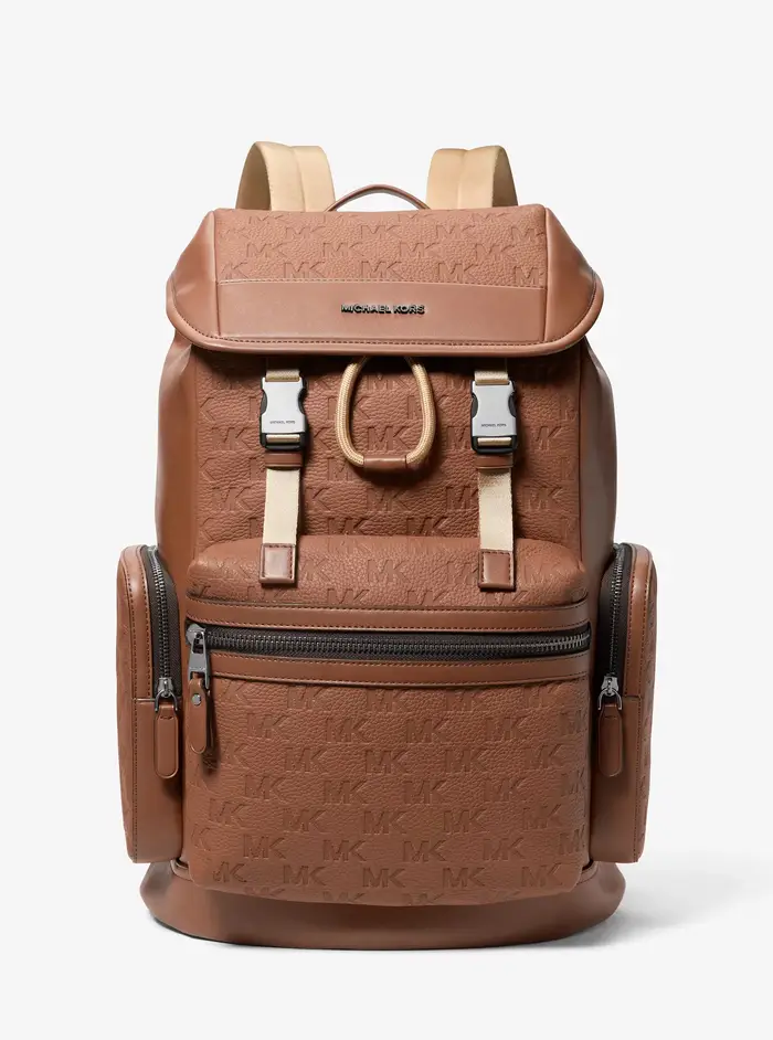 Michael Kors Mens MK Zaino Jet Set in pelle martellata con logo goffrato - Marrone - Michael Kors