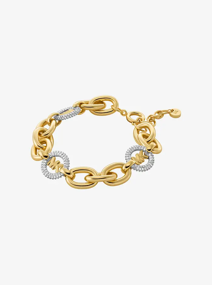 Michael Kors MK Bracciale a catena con ciondolo con logo e pavé - Argento