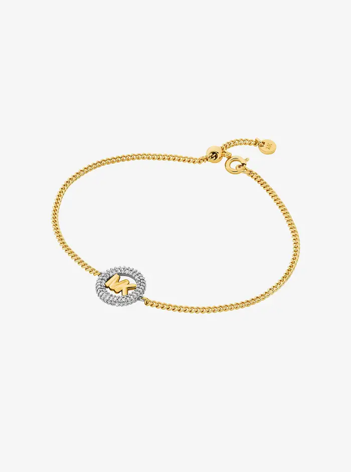 Michael Kors MK Bracciale bicolore con ciondolo con logo e pavé - Argento