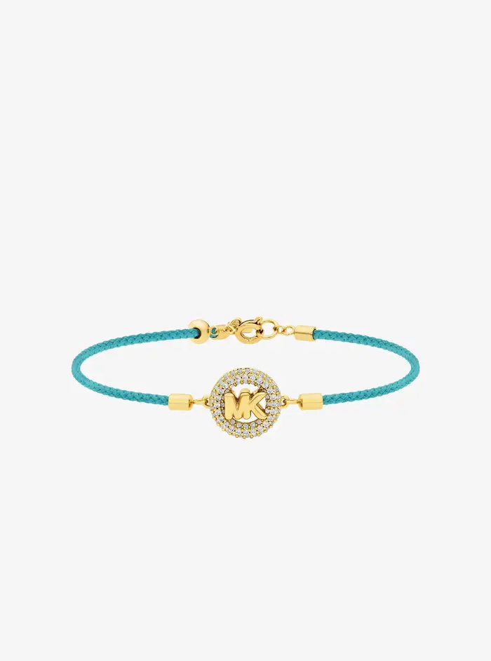 Michael Kors MK Bracciale in cordoncino tonalità oro con logo e pavé - Blu