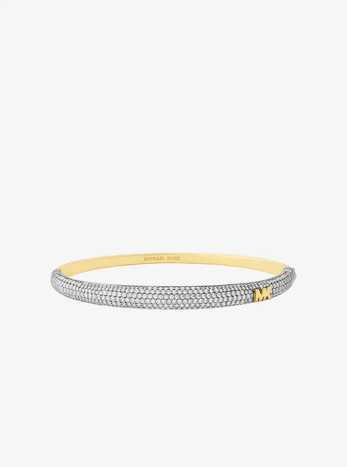 Michael Kors MK Bracciale rigido bombato bicolore con pavé - Argento