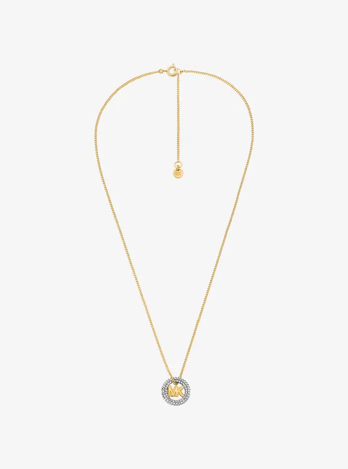 Michael Kors MK Collana bicolore con pavé e ciondolo con logo - Argento