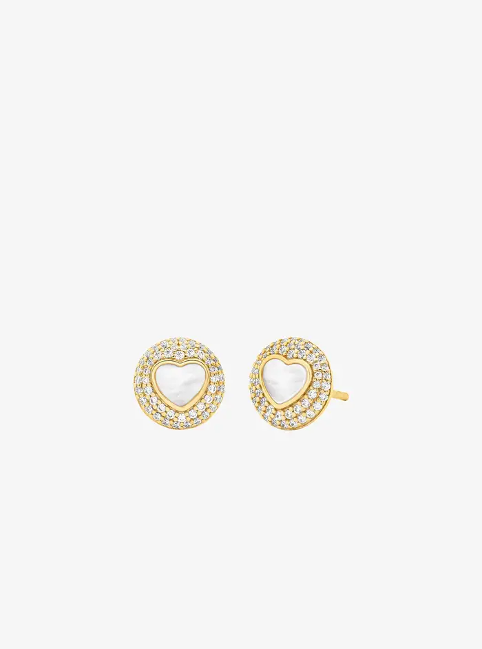 Michael Kors MK Orecchini a bottone con cuore in madreperla in argento sterling con placcatura in metallo prezioso - Oro