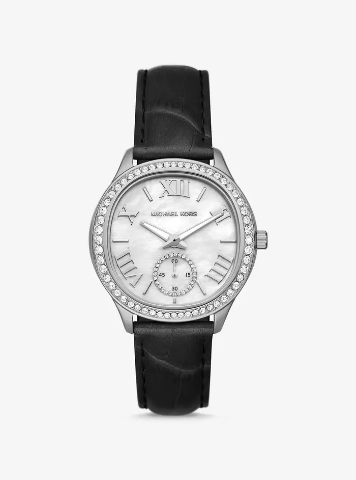 Michael Kors MK Orologio Sage tonalità argento con pavé e pelle stampa coccodrillo - Nero