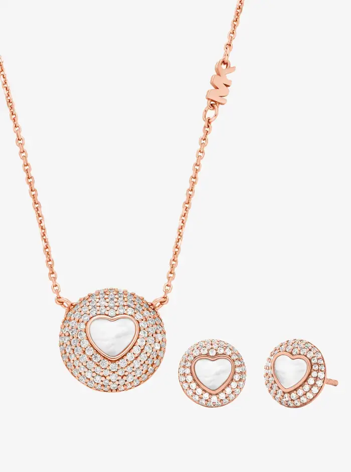Michael Kors MK Set regalo con cuore in pavé e madreperla placcato in metallo prezioso - Oro Rosa