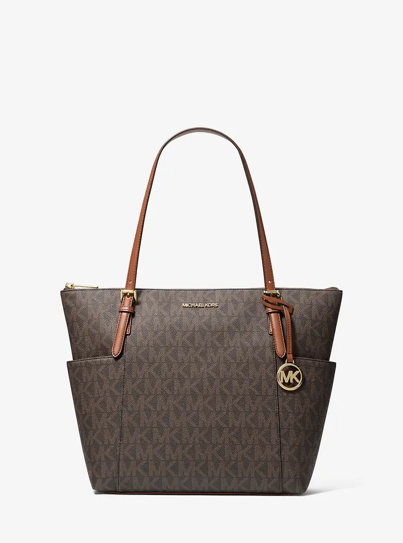 Michael Kors Outlet MK Borsa tote Charlotte media con zip superiore e stampa logo - Marrone - Michael Kors