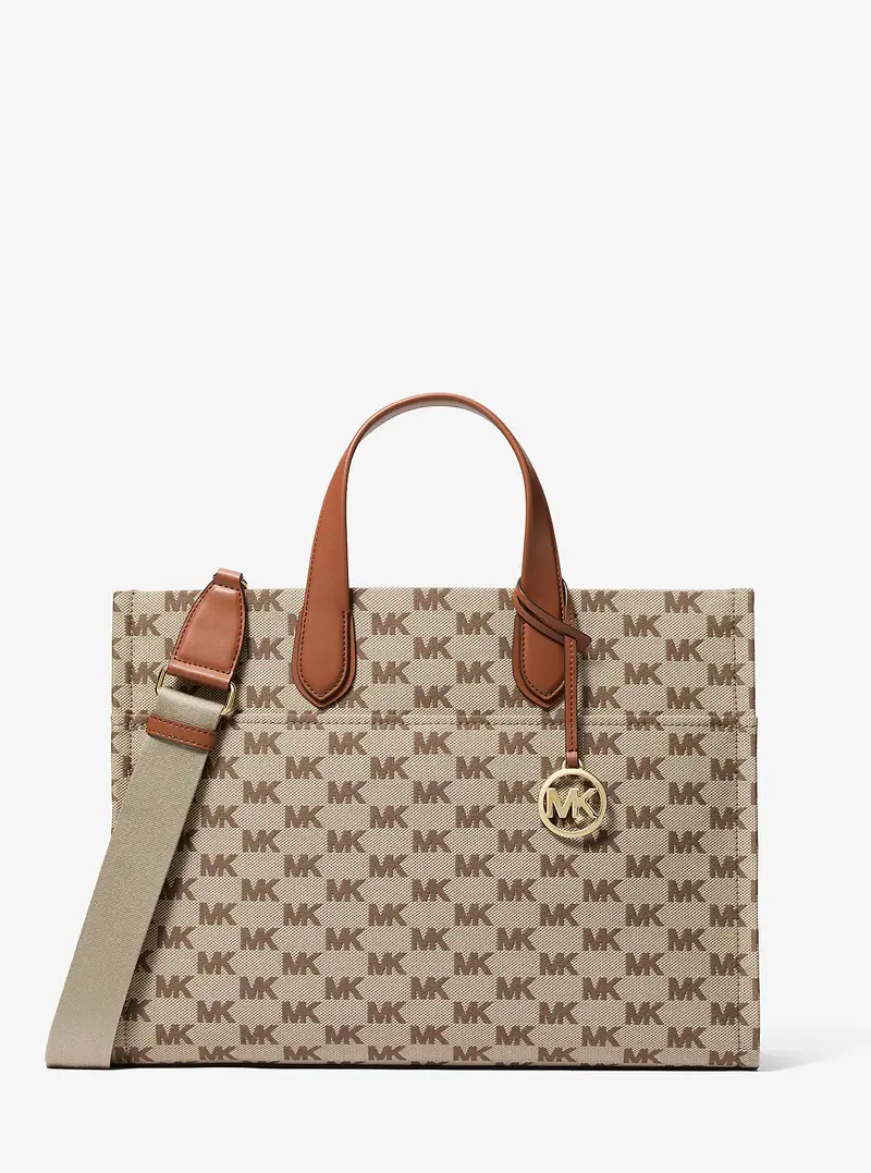 Michael Kors Outlet MK Borsa tote Gigi grande con logo jacquard - Marrone - Michael Kors
