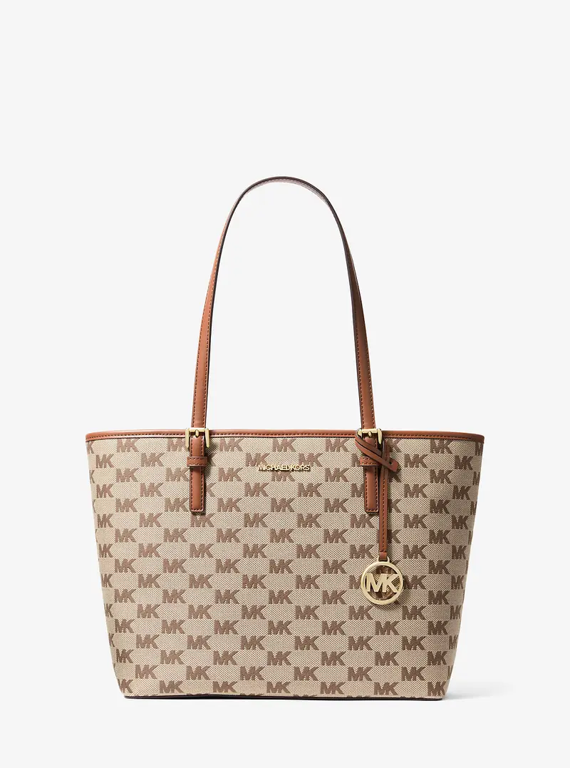 Michael Kors Outlet MK Borsa tote Jet Set media con logo jacquard - Marrone - Michael Kors