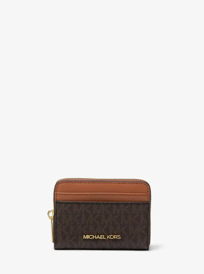 Michael Kors Outlet MK Porta carte di credito Jet Set Travel medio con logo e zip - Marrone - Michael Kors
