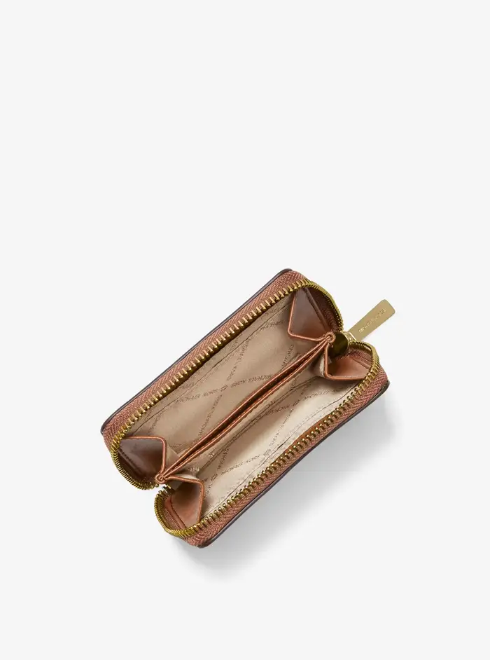 Michael Kors Outlet MK Porta carte di credito Jet Set Travel medio con logo e zip - Naturale - Michael Kors