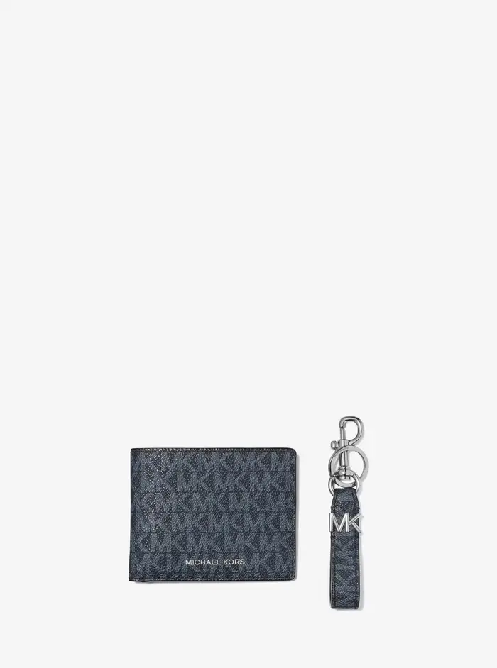 Michael Kors Outlet MK Set regalo portafoglio e portachiavi con logo - Blu - Michael Kors