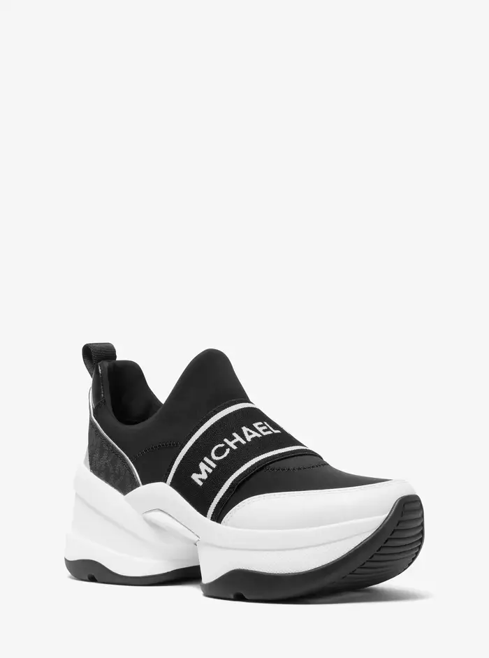 Michael Kors Outlet MK Sneaker slip-on Olympia in tessuto scuba - Nero - Michael Kors