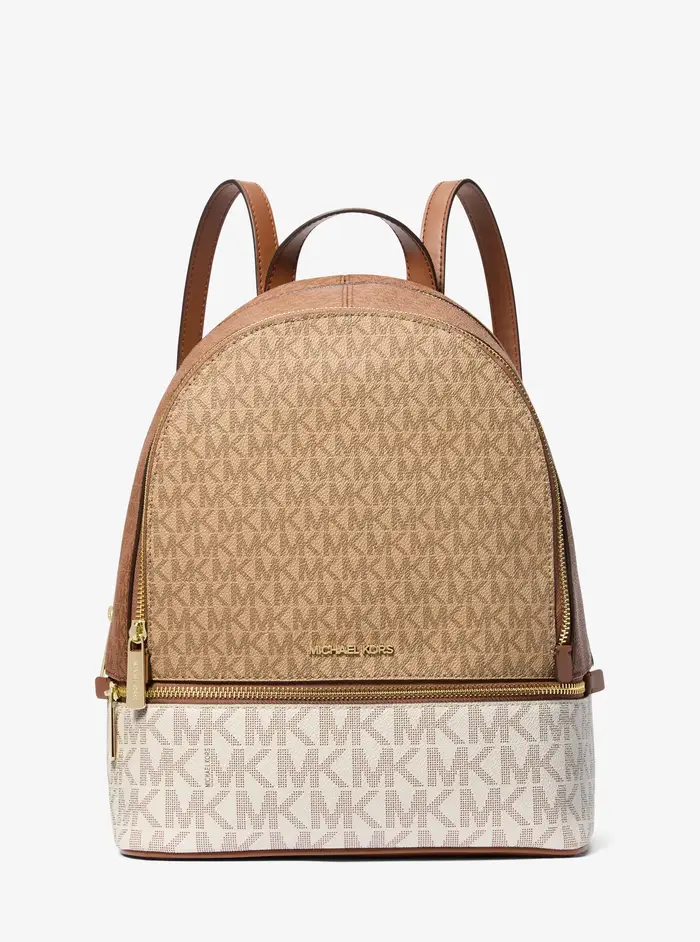 Michael Kors Outlet MK Zaino Rhea medio color block con stampa logo - Marrone - Michael Kors