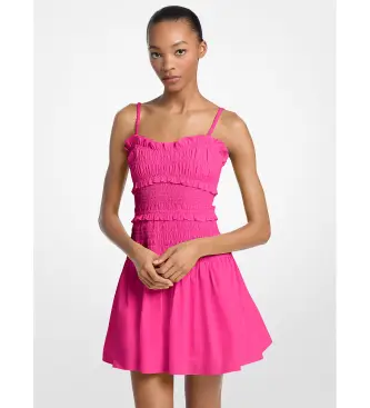 Michael Kors per donna MS6839HKLZ Abito rosa in popeline di cotone con arricciature, Casual, Senza maniche / cinghie, Cotone biologico
