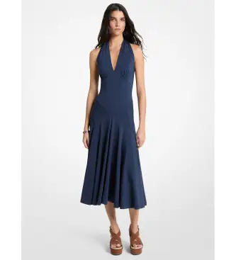 Michael Kors per donna MS683COH6J Abito midi blu navy con scollo all'americana, Casual, Senza maniche / cinghie, Polister riciclat