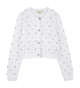 Michael Kors per ragazza R30582 Cardigan bianco (14años= 162cm), Casual, Cotone, Classico, moda per bambini