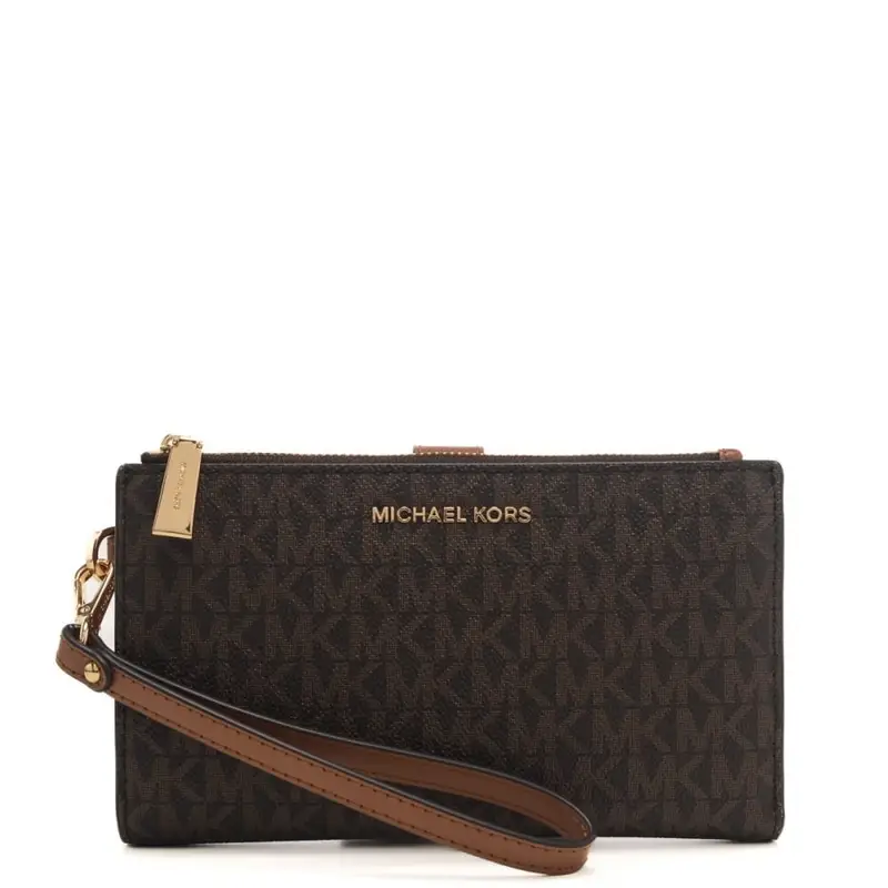 Michael Kors portafoglio da donna con logo pattern e logo lettering cuoio e marrone scuro