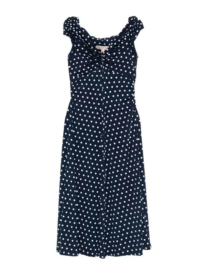 Michael Kors Vestito midi blu con pois e scollo a V