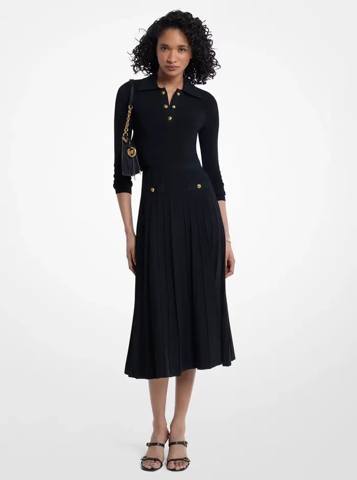 MK Abito polo in maglia stretch - Nero - Michael Kors