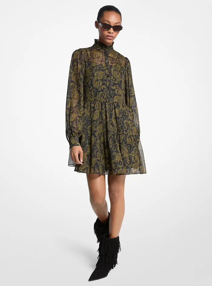 MICHAEL Michael Kors MK Miniabito in georgette con stampa paisley metallizzata - Verde - Michael Kors