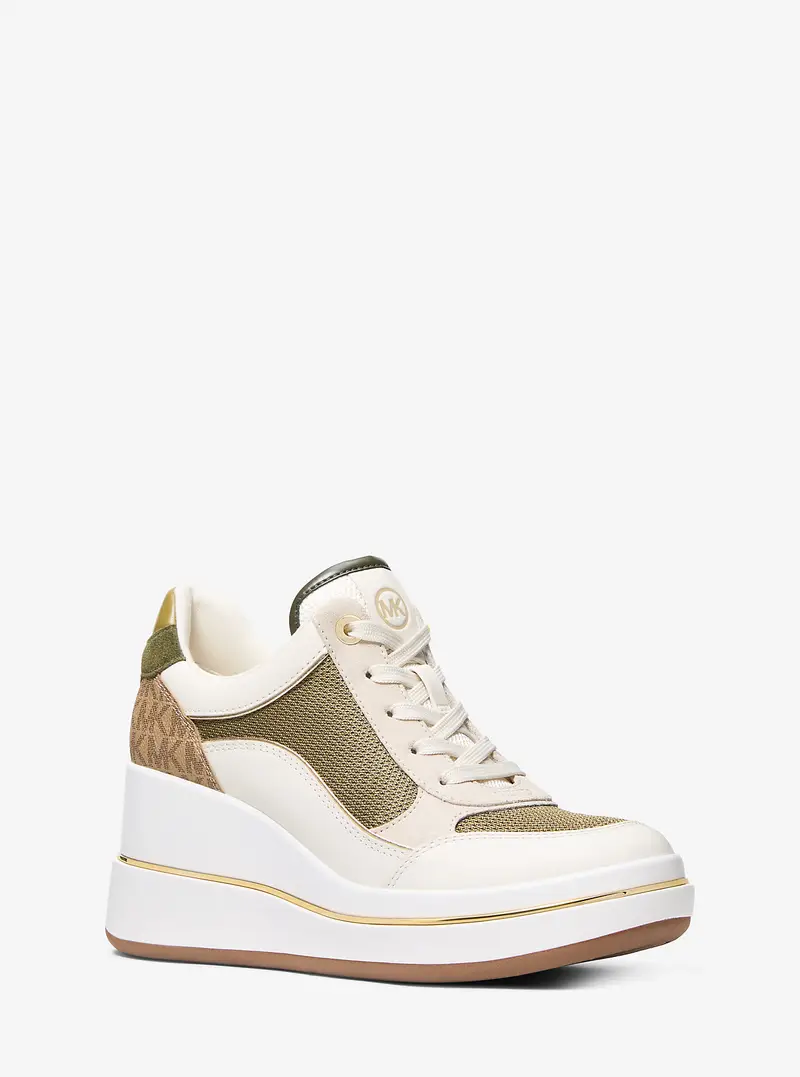 MICHAEL Michael Kors MK Sneaker Emmy in pelle e pelle effetto cavallino leopardata con zeppa - Naturale - Michael Kors