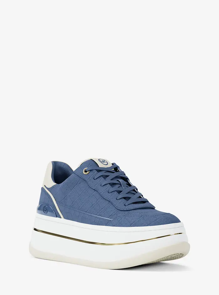 MICHAEL Michael Kors MK Sneaker Hayes in pelle scamosciata stampa coccodrillo con plateau - Blu - Michael Kors
