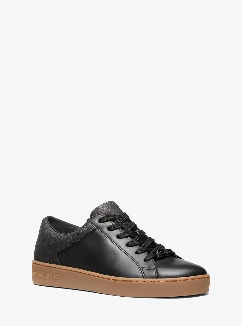 MICHAEL Michael Kors MK Sneaker Keaton in pelle e glitter con logo in rilievo - Nero - Michael Kors