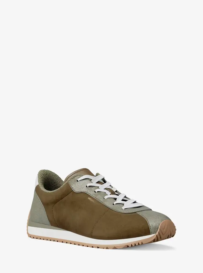 MK Sneaker Rhodes in pelle scamosciata color block - Verde - Michael Kors