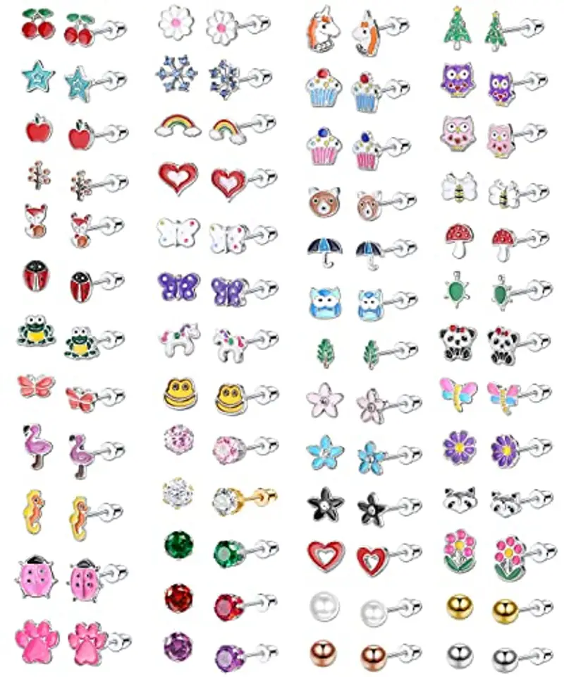 Milacolato 51Paia Orecchini Piccoli per Bambine Orecchini a Bottone con Aghi per Orecchie Acciaio Inossidabile Ipoallergenico, CZ Colorati