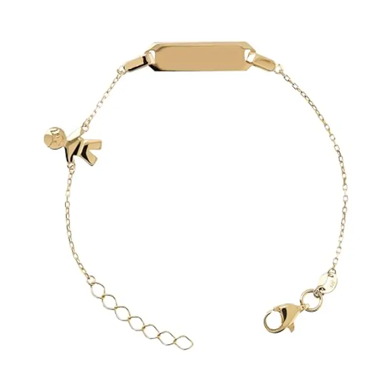 MILOR Bracciale Oro 9Kt; Bracciale Bambino con Targhetta e Ciondolo; Regalo Nascita, Battesimo