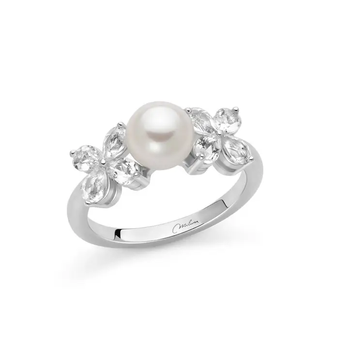 MILUNA Anello Anastasia Con Perla Oriente E Topazi