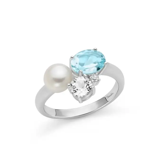 MILUNA Anello Celestia Con Perla Oriente, Gemma Del Cielo