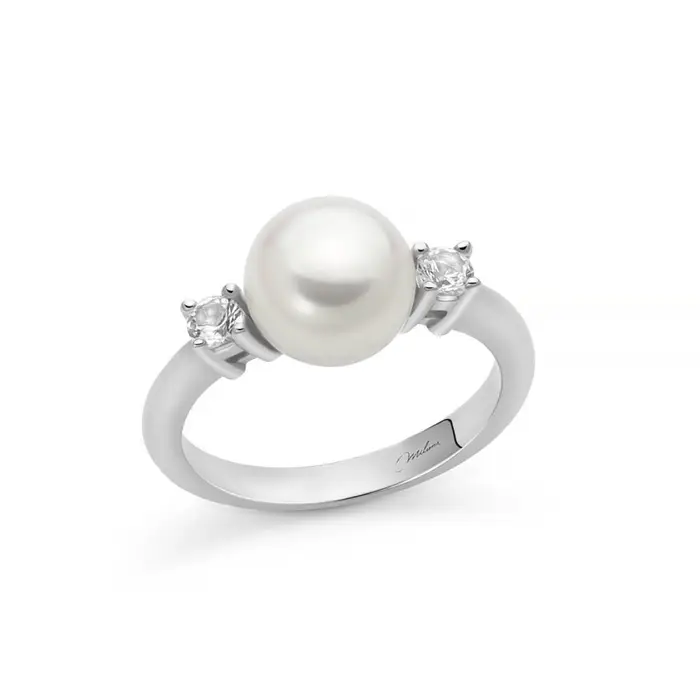 MILUNA Anello Eva In Argento Con Perla Oriente E Topazi