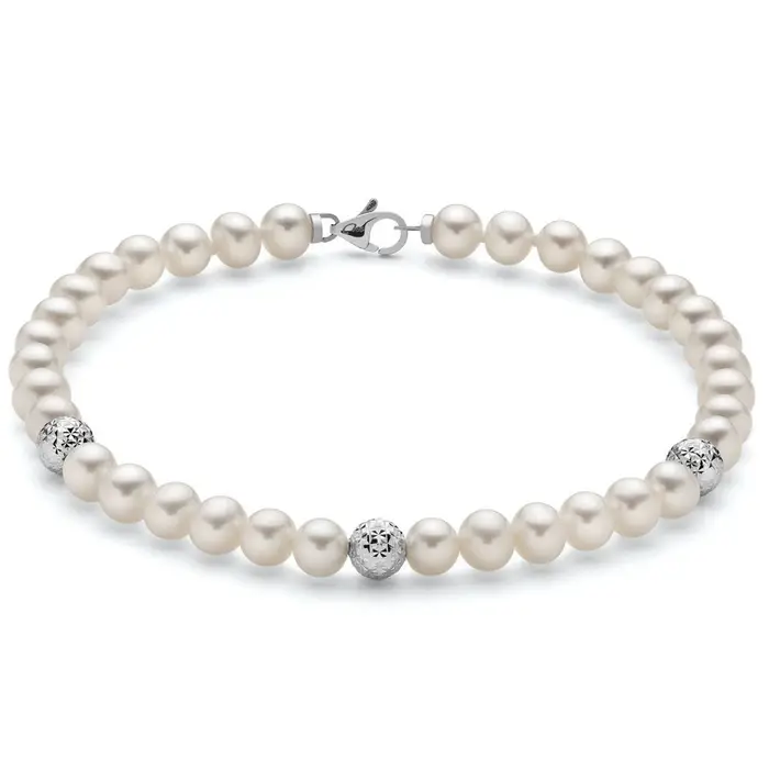 MILUNA Bracciale Di Perle Oriente Con Tre Sfere In Oro Bianco