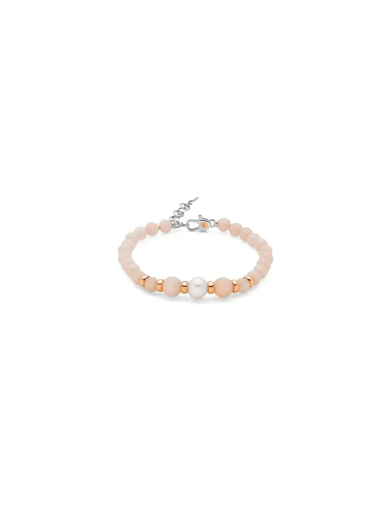 Miluna Bracciale in argento 925 placcato oro rosa e giada color pesca PBR3556