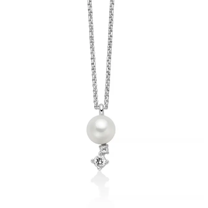 MILUNA Collana Andromeda Con Perla Oriente Pendente E Topazi Bianchi