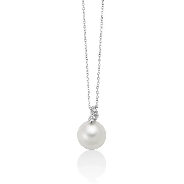 MILUNA Collana Con Perla Oriente E Tre Diamanti In Oro Bianco