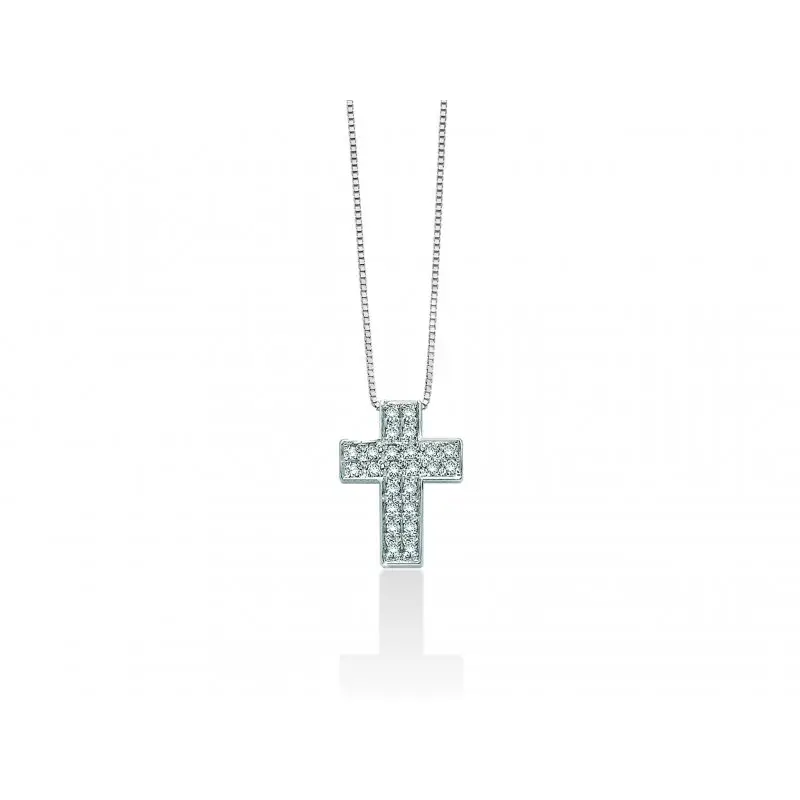 MILUNA Collana In Oro Bianco Con Pendente A Croce E Pavé Di Diamanti