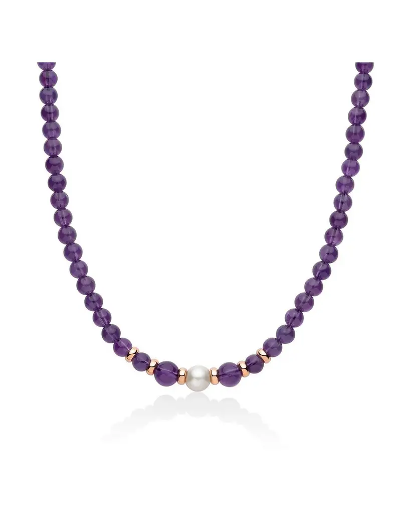Miluna Collana in argento 925 placcato oro rosa con perla e ametista PCL6524