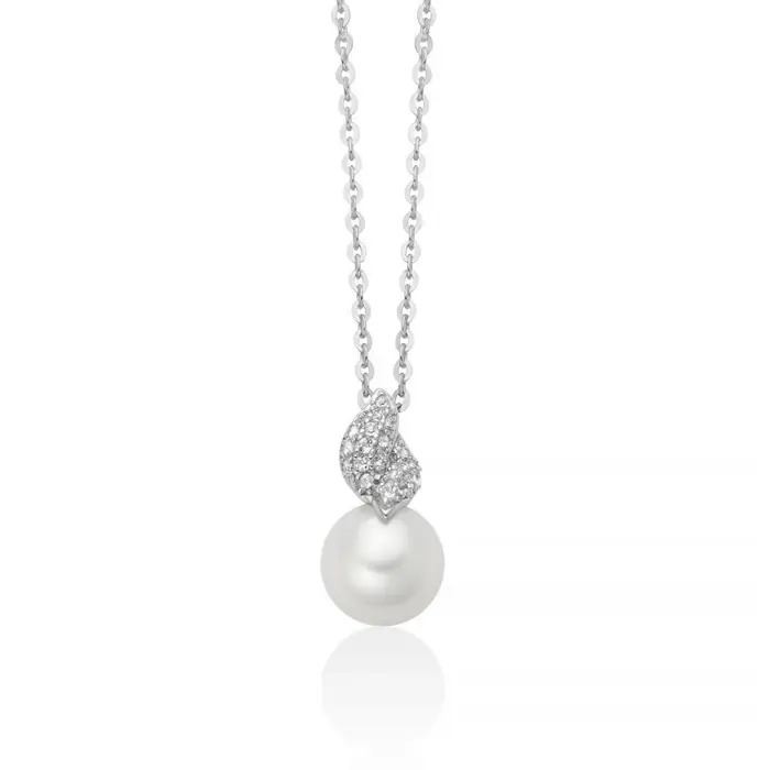 MILUNA Collier Venere Con Perla Oriente E Topazi Bianchi