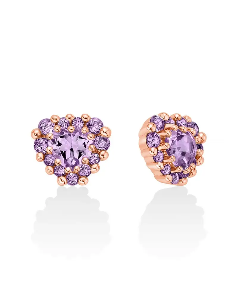 Miluna Orecchini in argento 925 placcato oro rosa con ametista taglio cuore ERD2937