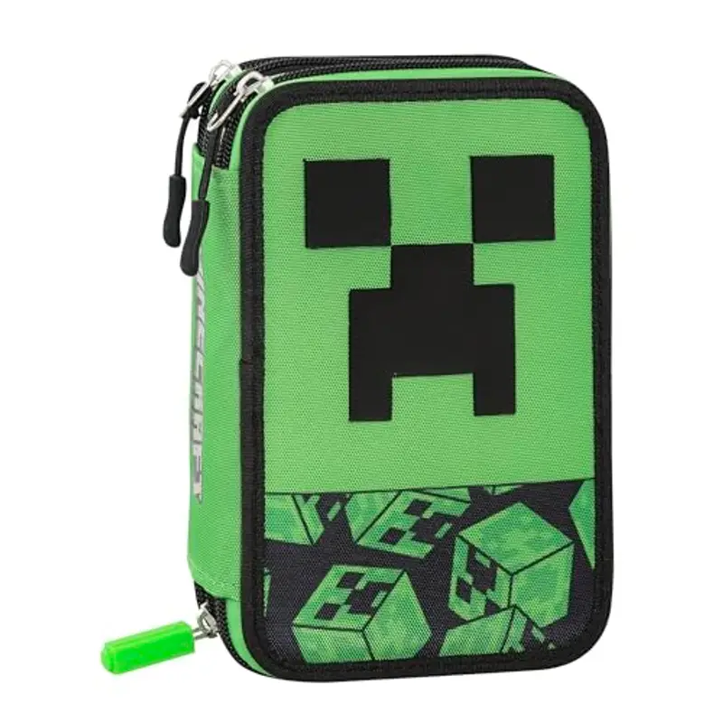 Franco Cosimo Panini MINECRAFT - Astuccio Scuola Ufficiale Minecraft, Astuccio 3 Scomparti Bambini e Ragazzi con Set Cancelleria Incluso, 5