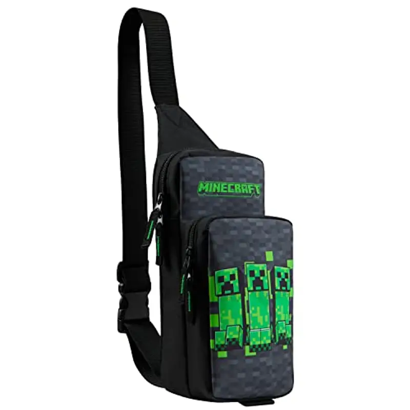 MINECRAFT Borsa Tracolla Bambino Borsa Ragazzo con Tracolla Regolabile per Viaggio Telefono Denaro Regalo per Gamer (Nero/Verde)