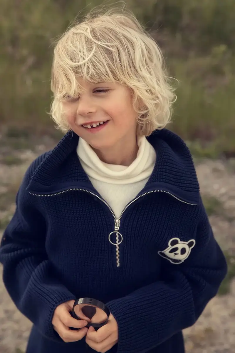 Mini Rodini maglione per bambini con misto lana Panda Blu navy