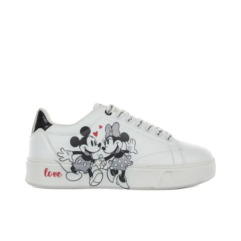 MINNIE Sneakers bianche con stampa cartoon e Topolino