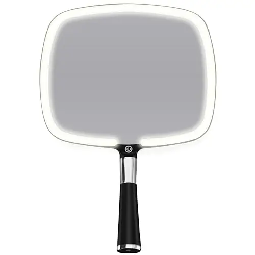 Mirrorvana Specchio a mano illuminato con manico, design ergonomico con 3 modalità di illuminazione e supporto