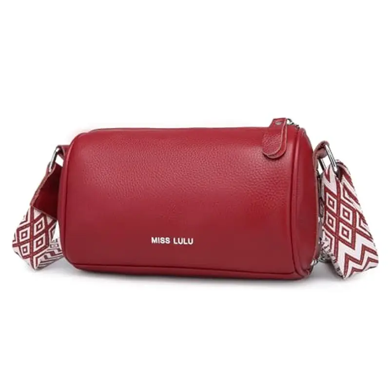 Miss Lulu Borsa Bauletto Donna in Vera Pelle con Tracolla Larga Regolabile, Tracolla Pratica per il Lavoro, lo Studio e