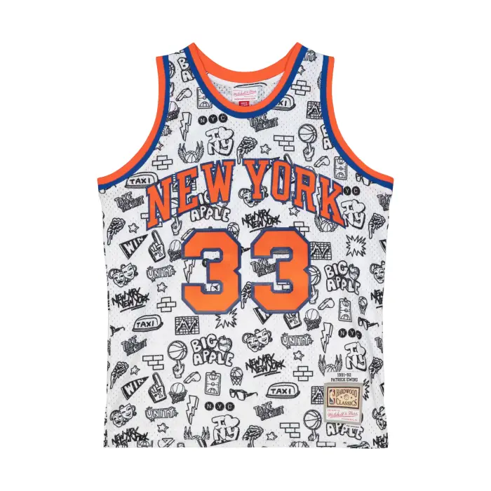 Maglia NBA New York Knicks Patrick Ewing Doodle Swingman 1991 Blanc