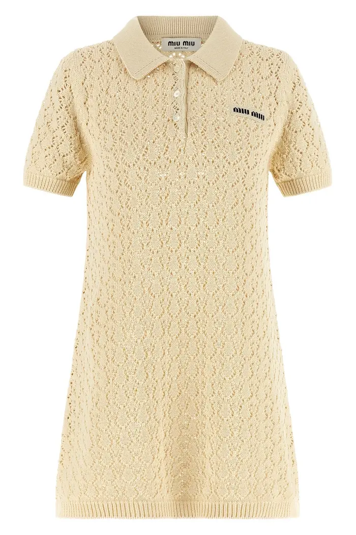 MIU MIU Abito Cotone Traforato Beige