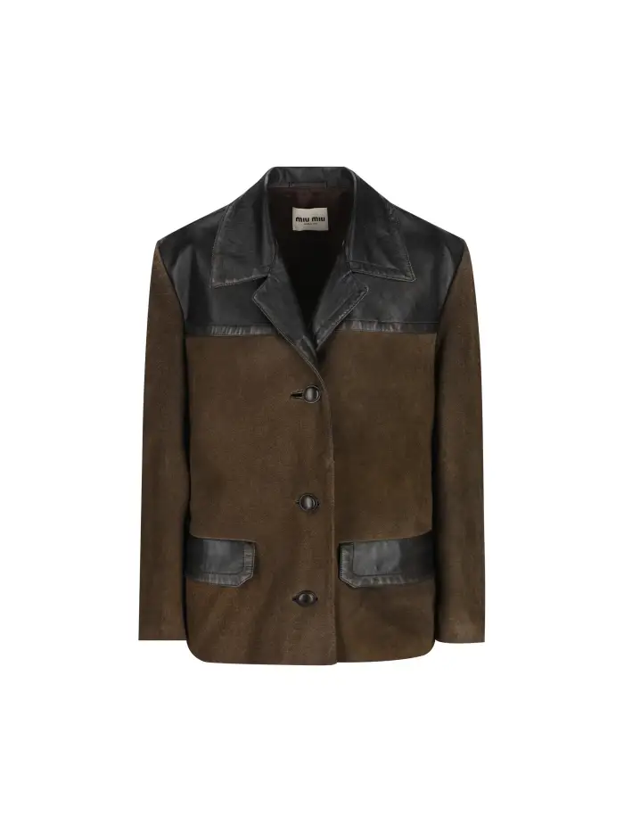 MIU MIU Giubbotto In Pelle Scamosciata MARRONE